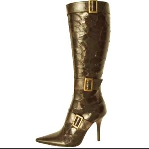 Charles David Chocolate Brown Anacobda Snake Skin High Boot